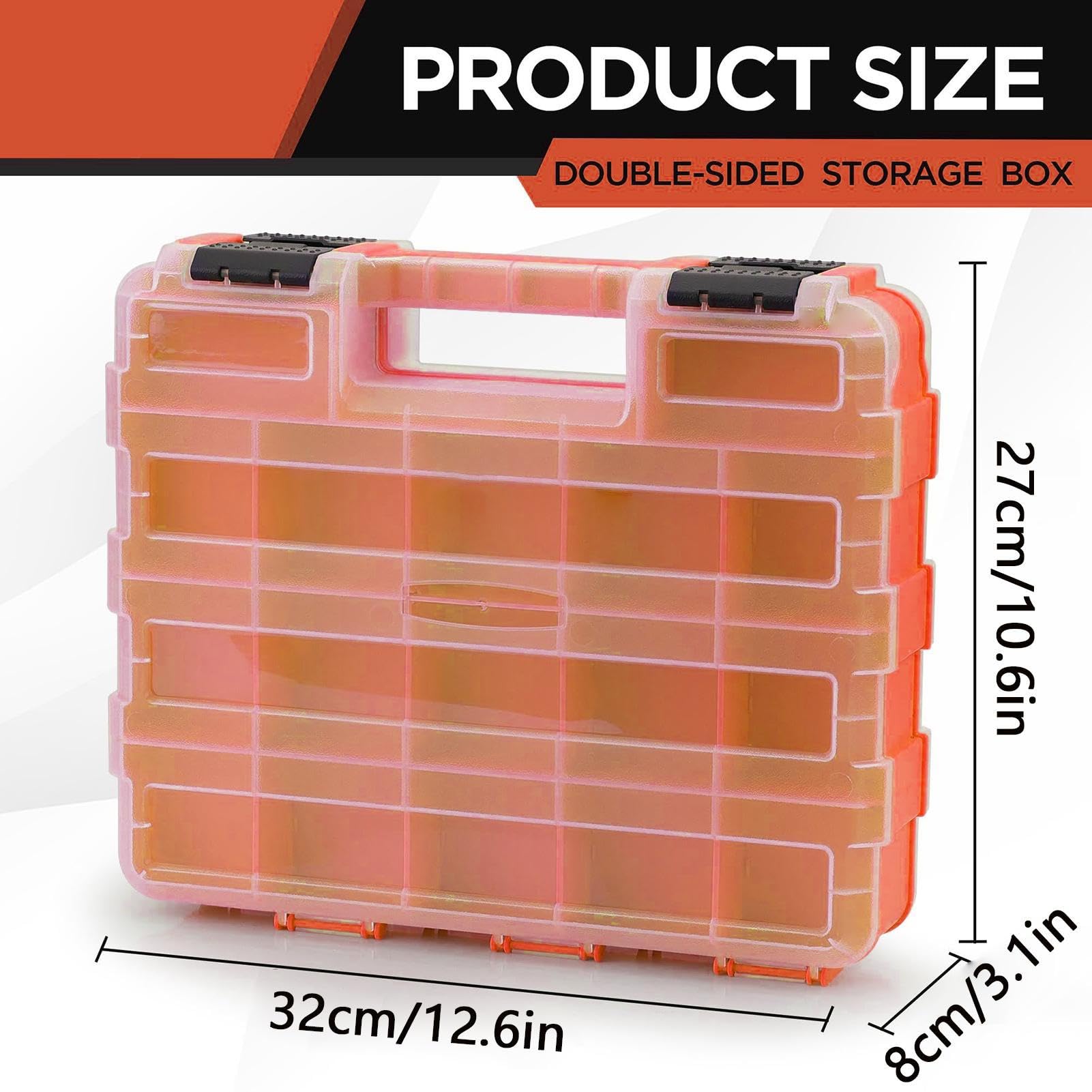 Scatola portaoggetti con 34 scomparti, trasparente, con coperchio sicuro, impilabile, ideale per garage, officina, casa, ferramenta, elettronica, chiodi