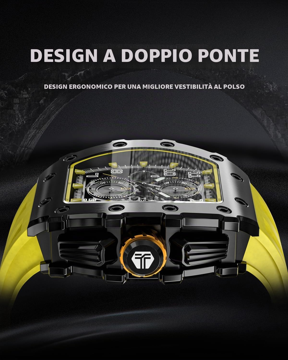 TSAR BOMBA Orologio Uomo Tonneau Design Impermeabile 50M con Cinturino in 316 Acciaio Lunetta Regalo Uomo Militare Cronografo Orologio da Design Elegante