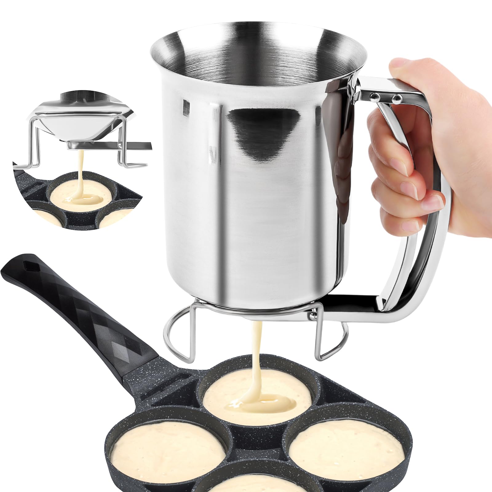 Dozownik do ciasta, 800 ml, dozownik ciasta ze stali nierdzewnej, ze stojakiem, dozownik ciasta naleśnikowego, dozownik do ciasta, ręczny dozownik ciasta do deserów naleśnikowych