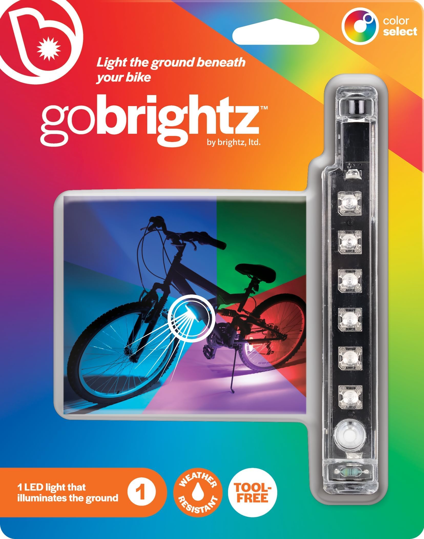 Brightz GoBrightz LED Bike Frame Light - LED Bike Frame Light for Night Riding - 4 Modes for Flashing or Constant Glow Light - Fun Safety Light Bike Accessories for Kids, Boys, Girls, Teens & Adults