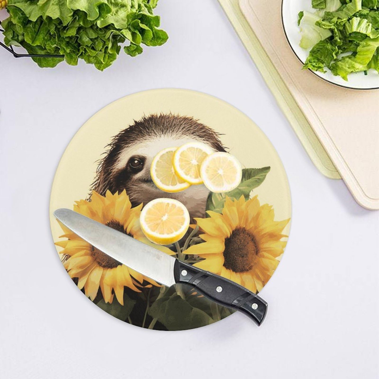 Tabla de cortar redonda de girasol perezoso fácil de limpiar, tablas de cortar para cocina de tamaño grande 7.9, tablas de cortar esenciales de cocina convenientes para carne y verduras