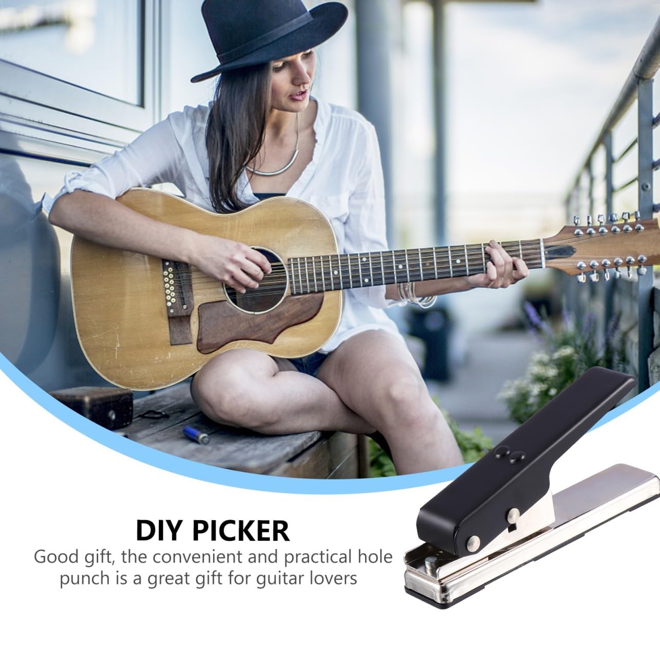 Plettro per Chitarra Puncher in Ferro Resistente Accessorio DIY per Musicisti Strumento per Creare Plettri da Carte di Plastica Dure Facile da Usare e Portatile per Chitarra