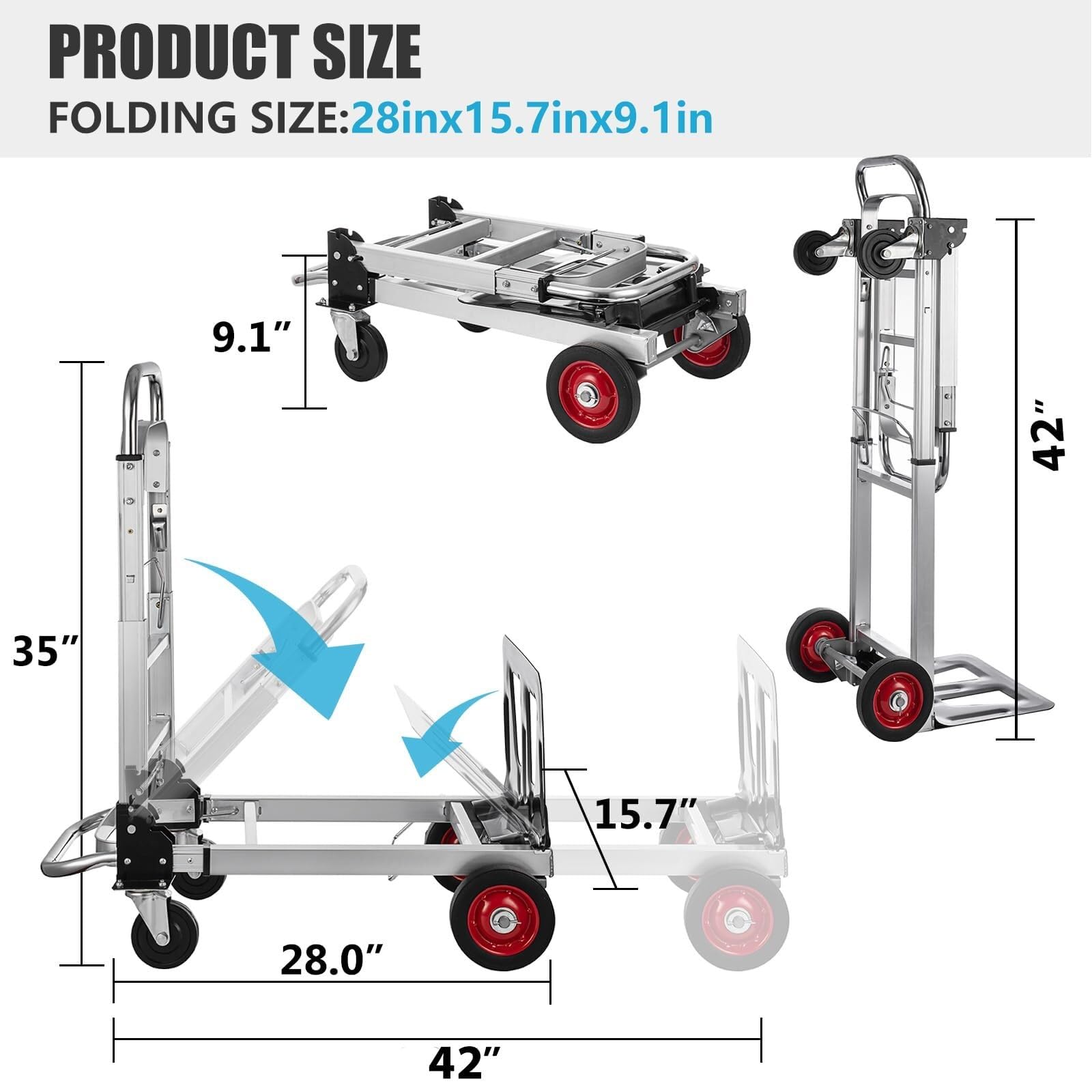 Aluminiowy wózek ręczny 2 w 1, wózek transportowy Heavy Duty Sackkarre, do użytku domowego i biurowego, kabriolet i lekki, łatwy w manewrowaniu, idealny do przeprowadzki i dostaw