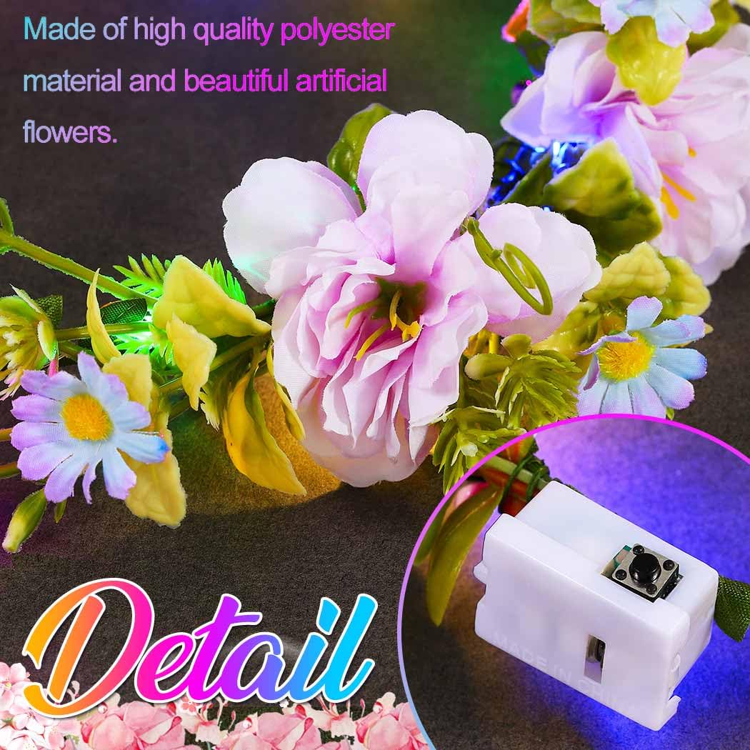 Atigy Light Up Flower Headbands LED Wreath Head Garland Floral Festival Hair Accessories for Women, Purple - Image 4