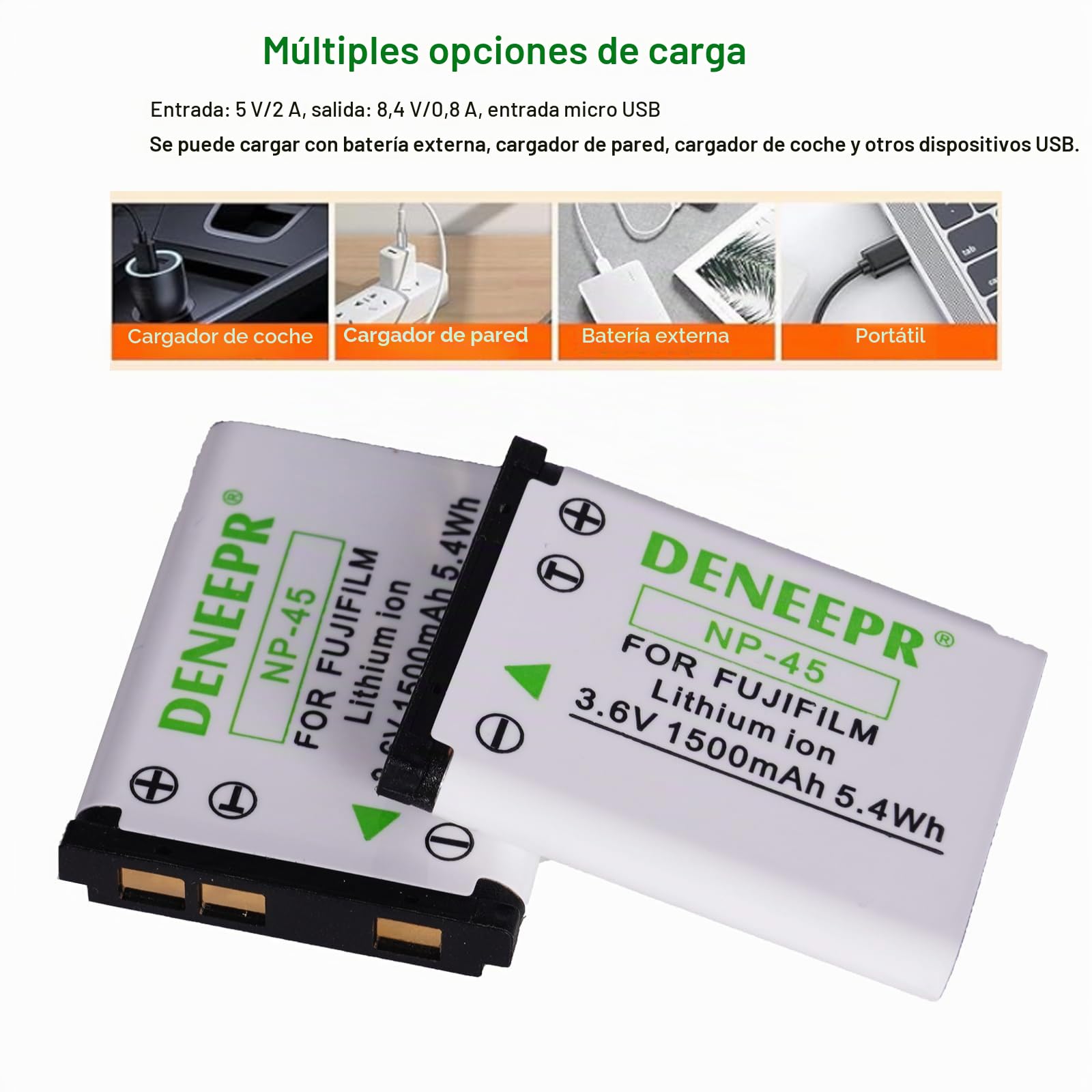 2X DENEEPR 3.6V 1500mAh Li-Ion Compatible con Batería Fujifilm NP-45 NP-45A NP-45B NP-45S INSTAX Mini 90,FinePix XP20 XP22 XP30 XP50 XP60 XP70 XP80 XP90 XP120 T350 T500 T510