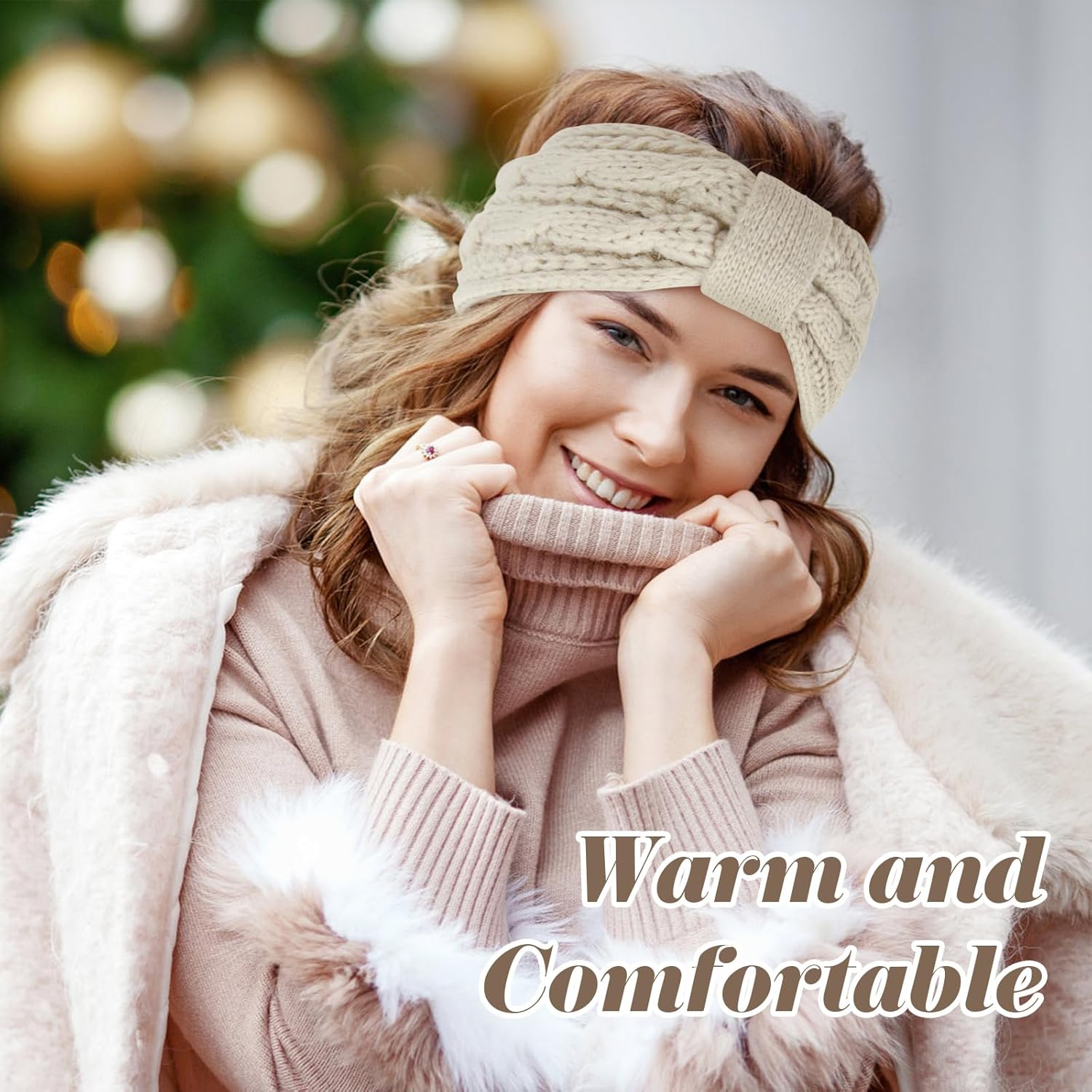 Chalier Warm Winter Headbands for Women Cable Crochet Turban Ear Warmer Headband with Plush - Image 7