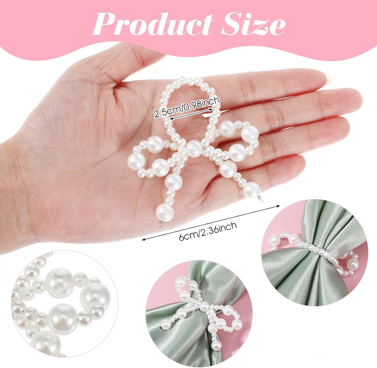 48 Pcs Pearl Bow Napkin Rings Imitation Bow Pearl Ring Napkin Holder Delicate Beaded Serviette Buckles for Christmas Wedding Party Dinner Table Decor and Daily Use(Elegant)
