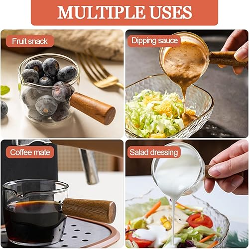 Miniatura 7 de Vaso de café expreso de una sola boquilla con mango de madera, taza medidora triple jarra de leche de repuesto para café barista, jarra de café y