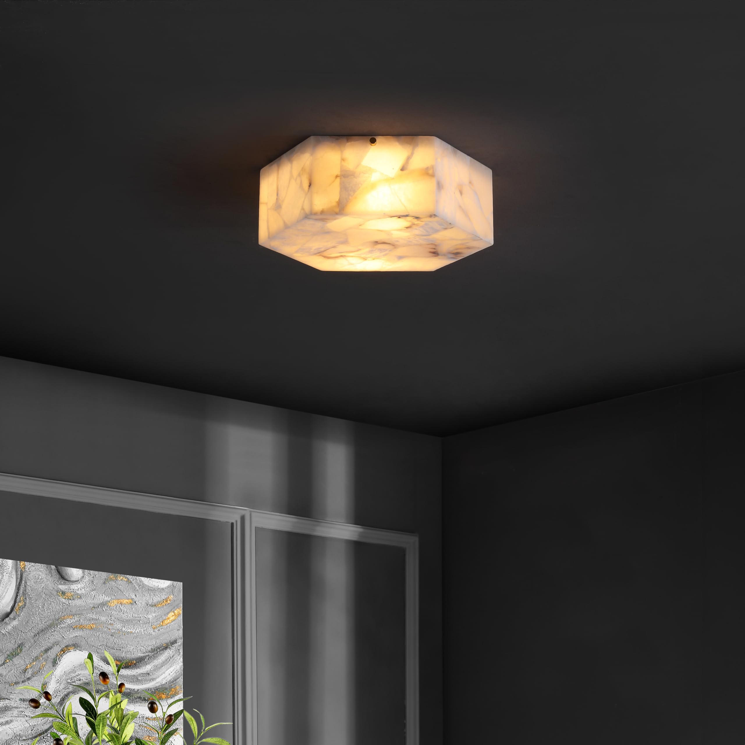 SAFAVIEH Lighting Collection Iana 2-Light White Alabaster & Brass Flush Mount Ceiling Light (LED Bulbs Included)