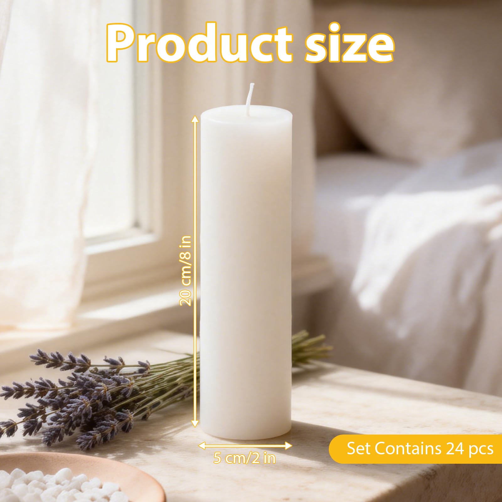 Paquete de 24 velas blancas sin perfume de 20,3 cm, sin goteo, sin humo, velas cilíndricas de combustión limpia para bodas, decoración del hogar, iglesia e iluminación de emergencia