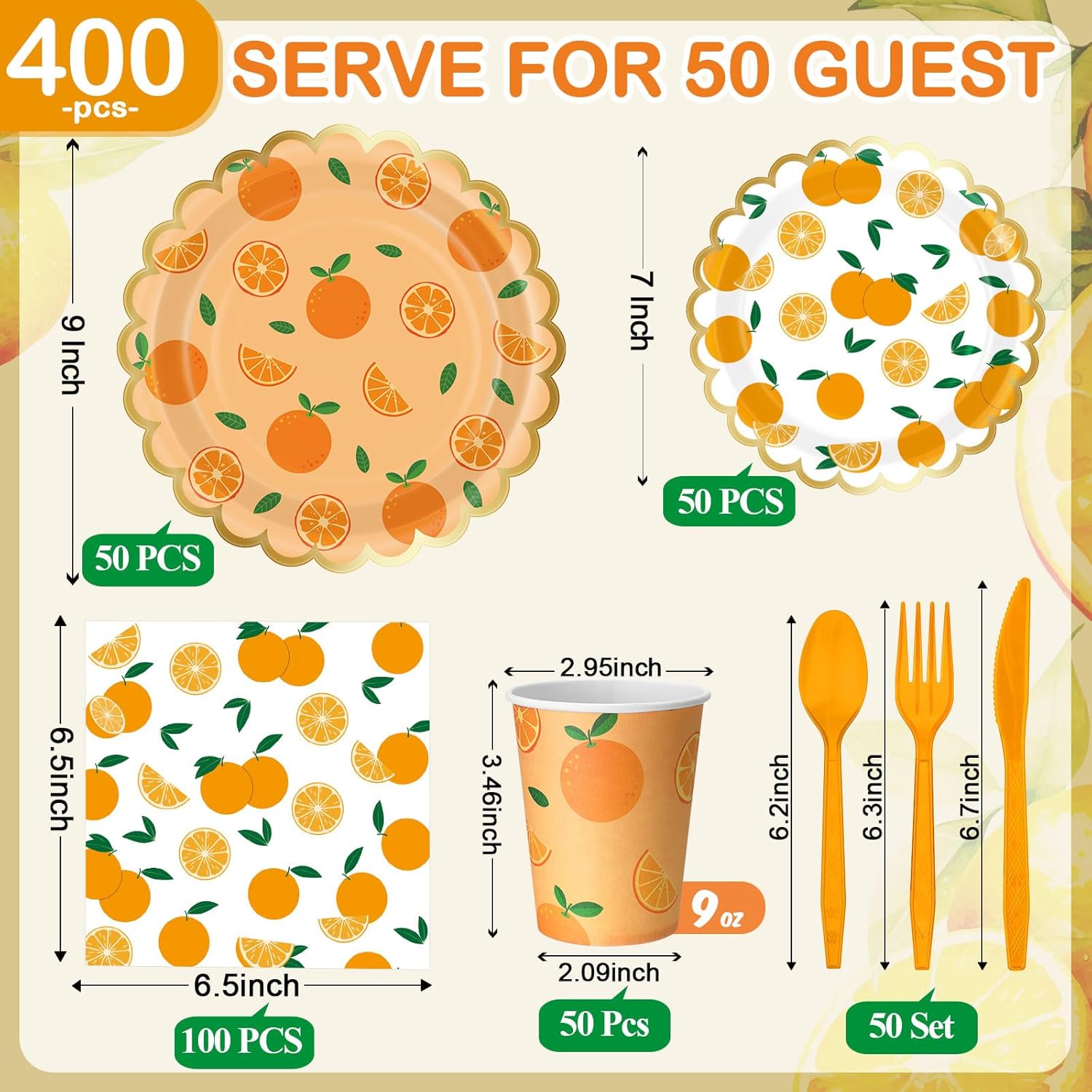 Funnymoom 400 Pcs Orange Party Supplies for 50 Guest Cutie Is on The Way Disposable Plates Napkin Cup Spoon Fork Knives for Tangerine Summer Outdoor Picnic Birthday Baby Shower Party Supplies