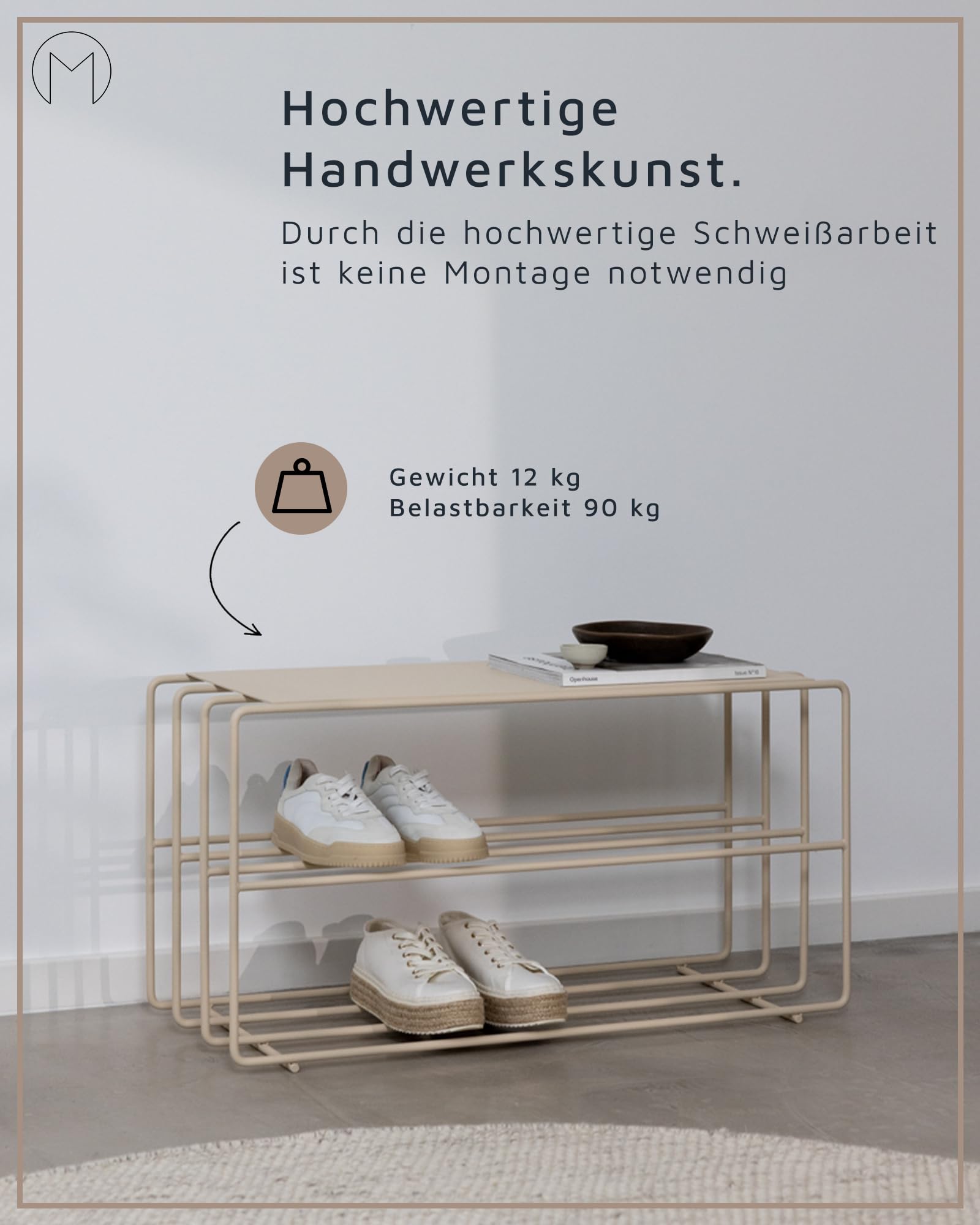 Metallbude Schuhregal NEVA Cashew - Schuhbank aus Metall - Perfekt für Deine Gaderobe - Kratz-, Stoß- & Schlagfest - 80x30x41 cm