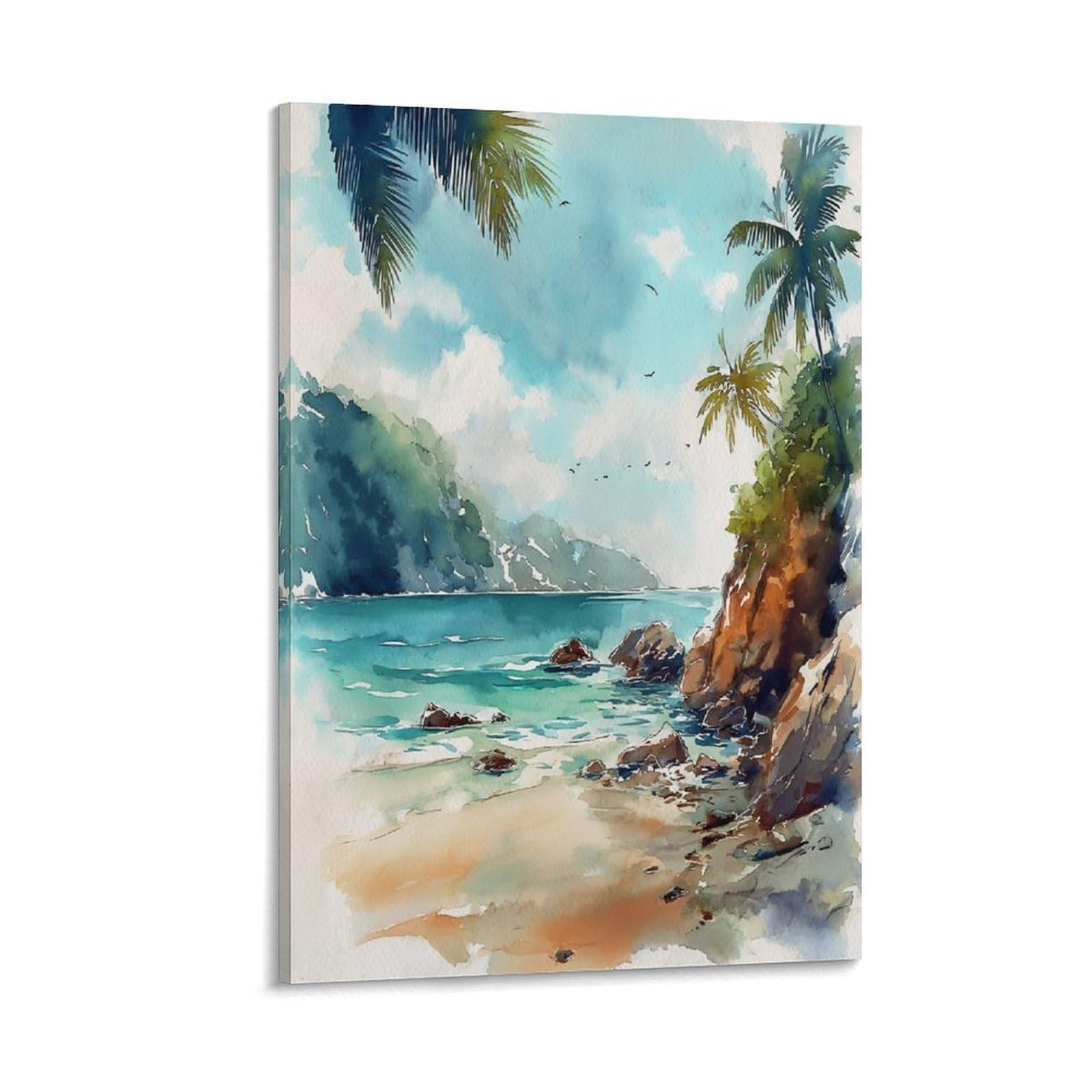 XWYMXZ Jamaica Watercolor Painting Retro Travel Posters Tree 20x30inch(50x75cm) Vintage Watercolor Canvas Art