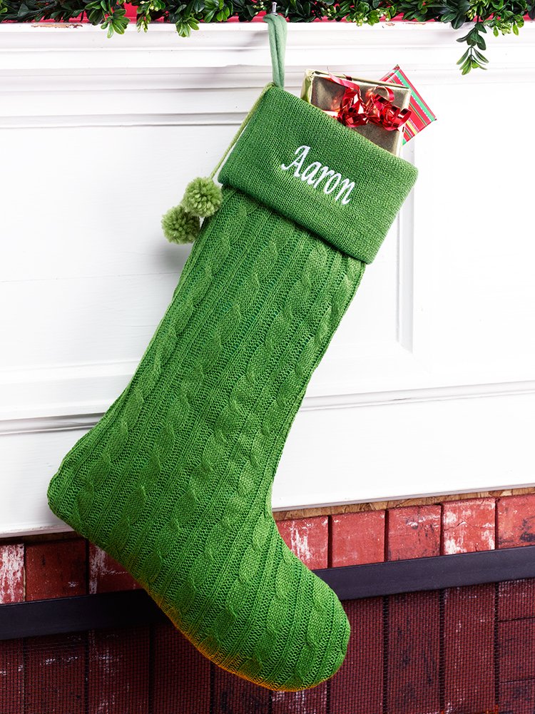 Green Cable Knit Christmas Stocking