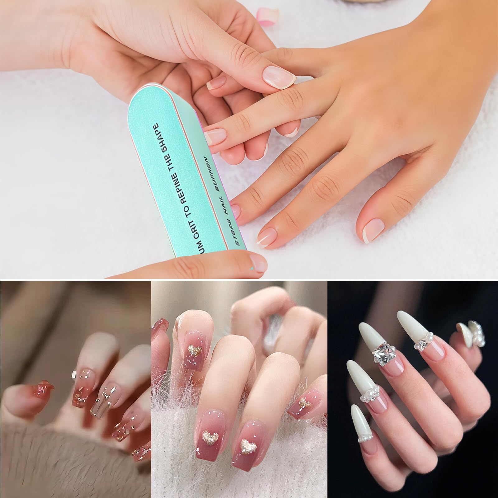 Yamobi 6 pièces Lime à ongles 4 faces pour ongles, lime à polir de haute qualité pour ongles naturels, blocs de polissage pour ongles en gel, limes à ongles lavables pour polir et faire briller
