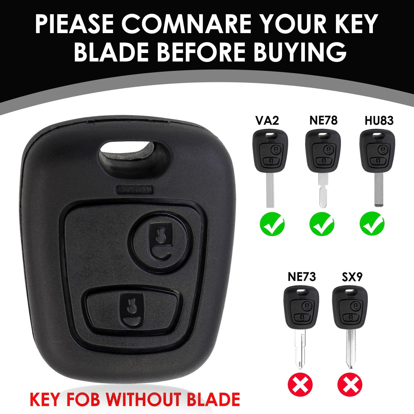 SALPIE Guscio Chiave Auto Compatibile Con Citroen C1 C2 C3 Berlingo, Peugeot 107 Partner, Toyota Aygo 2002-2014, Con Lama Vergine VA2, Kit Completo - 5