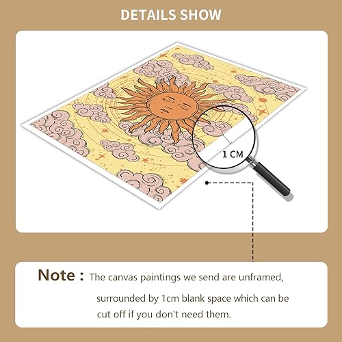 Miniatura 3 de ytreyoimro Juego de 2 lienzos artísticos de pared con sol y luna, póster psicodélico celestial de los años 70, tarjeta de tarot místico, arte hippie