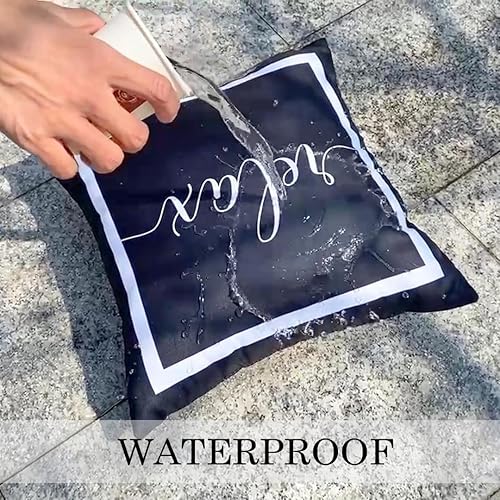 Miniatura 2 de ONWAY Juego de 4 fundas de almohada impermeables para exteriores, 18 x 18 pulgadas, color blanco y negro, para muebles de patio, jardín, sofá,