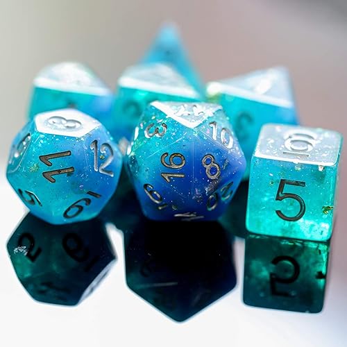 Miniatura 2 de 7-Die RPG Juego de dados DND azules, juego de dados poliédricos de resina con purpurina para juegos de rol, juego de mesa