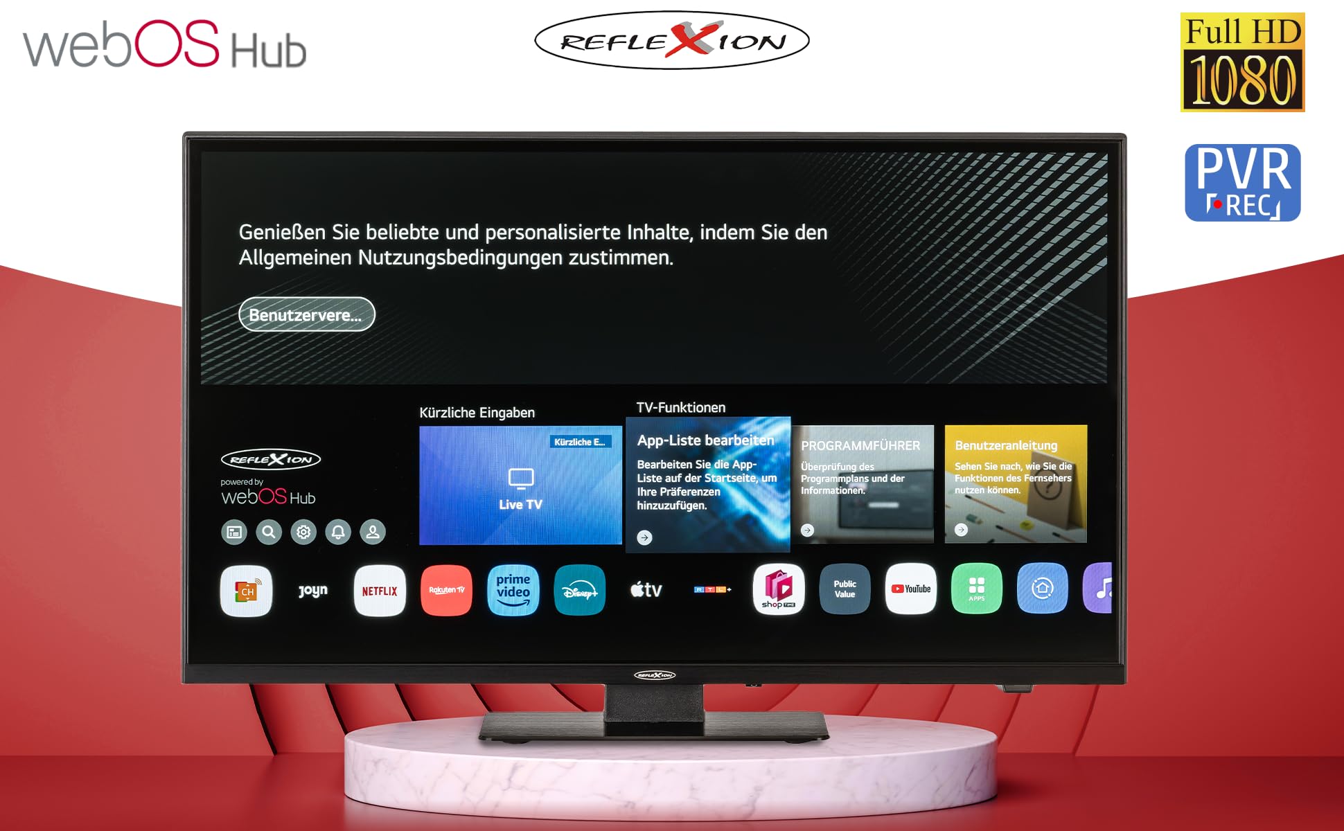 REFLEXION LDDX24IBT-Black Smart LED Fernseher 24 Zoll / 60cm, LG webOSHub, Wohnwagen/Wohnmobil/Camping/Caravan/Boot/LKW TV, Slimline, 12/24/230 Volt, Full HD, Triple Tuner, Bluetooth, WLAN, DVD-Player