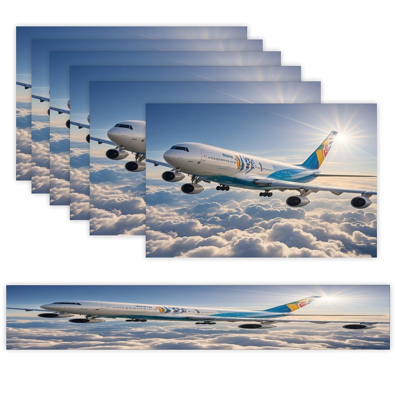 Airplane Table Runner and Placemats Set of 6 Heat Resistant Washable Table Runners Dining Mat Sets Modern Cloth Place Mats Linen Table Decor for Kitchen Dining Room
