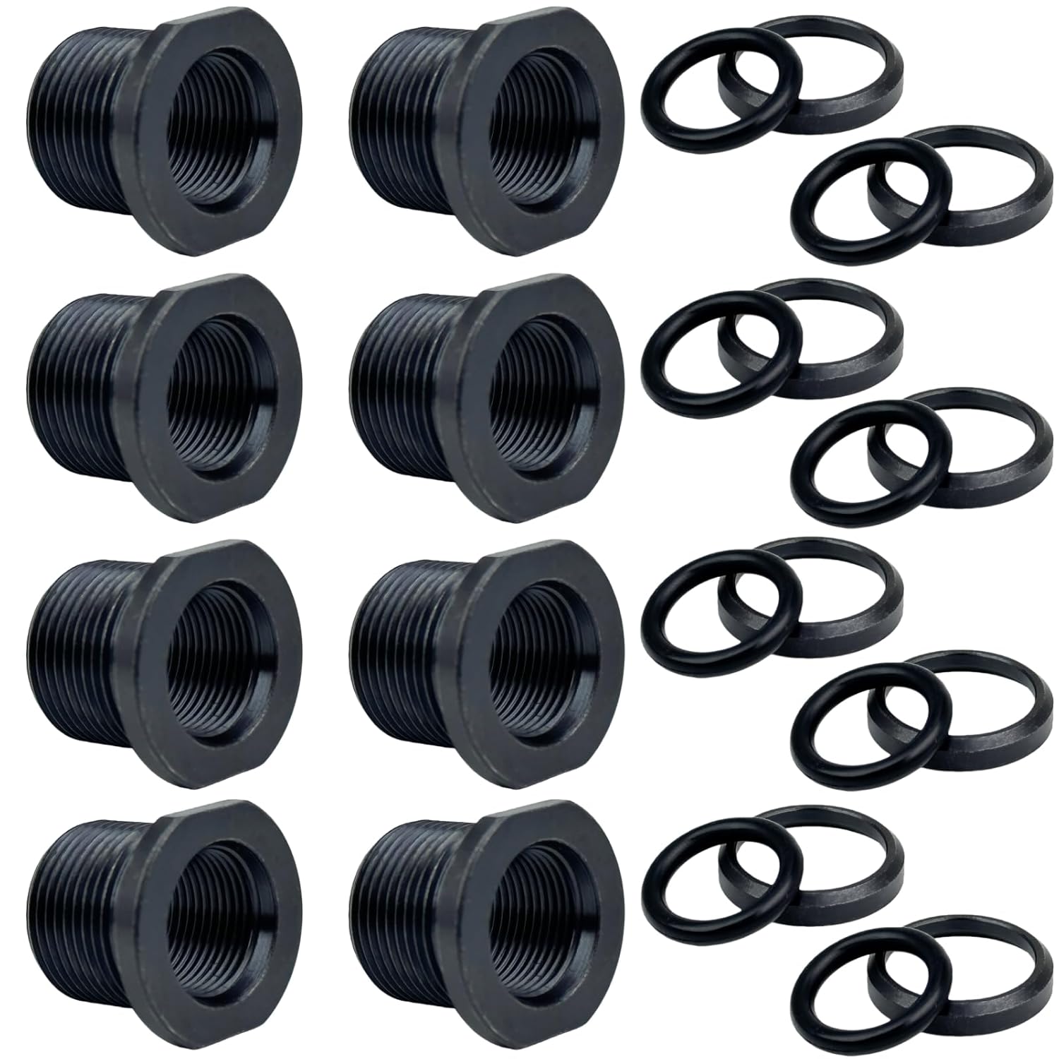 8 Pcs Thread Protector, 1/2 x 28 Convert to 5/8x24 with Crush Washer Steel, (Black)