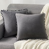 Vista 188 de 2 fundas para cojín decorativo de terciopelo con pompones