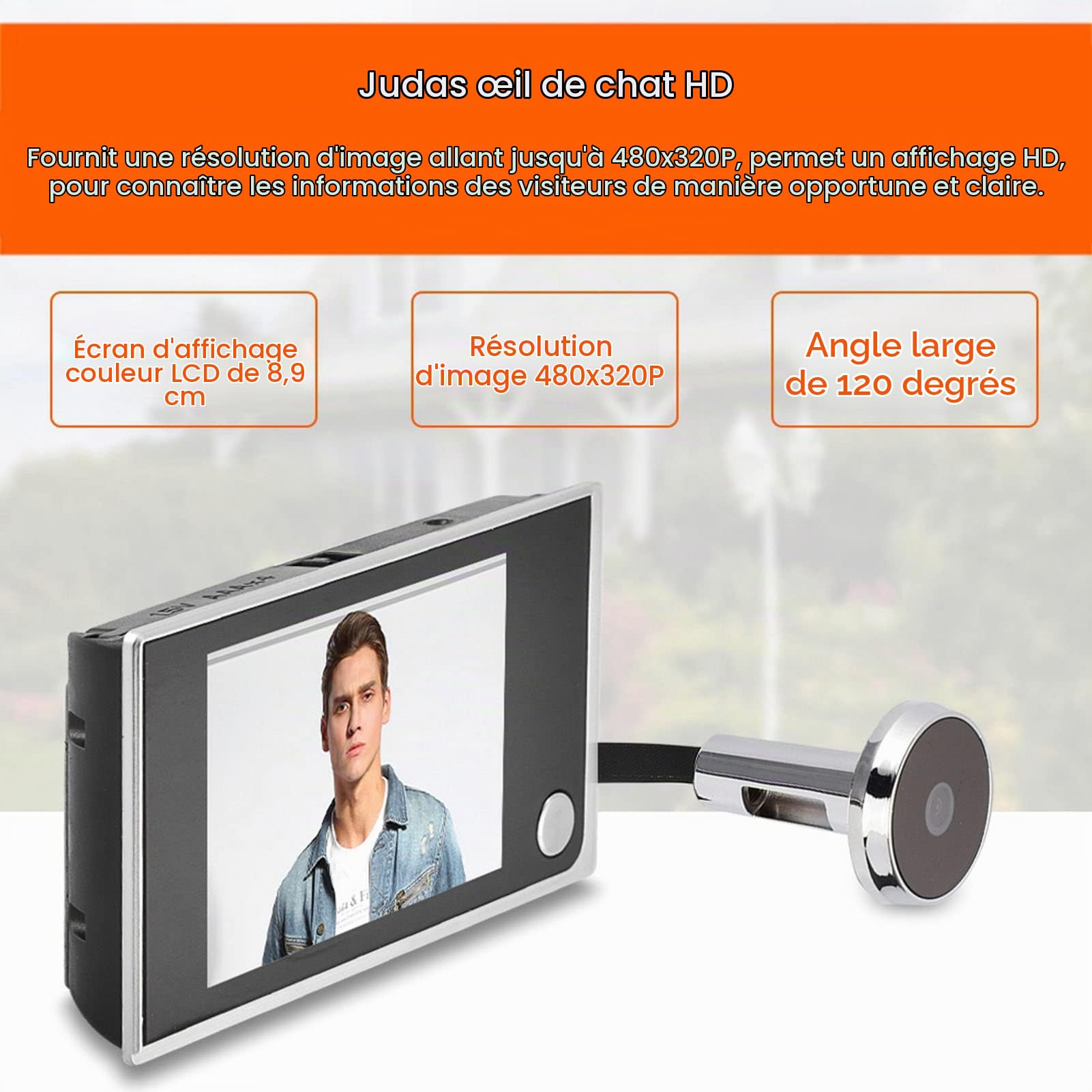 Visionneuse De Judas De Porte Numérique, Sonnette sans Fil avec Caméra 3,5 Pouces 720HD écran Couleur LCD Intérieur Visuel 120 ° De Large Visualisation Moniteur Intelligent