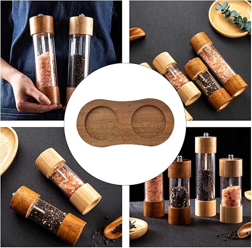 Miniatura 6 de Bandeja de molino de sal y pimienta, bandeja de madera para botellas de aceite y vinagre, bandeja para cocina para colocar molinillo de pimienta