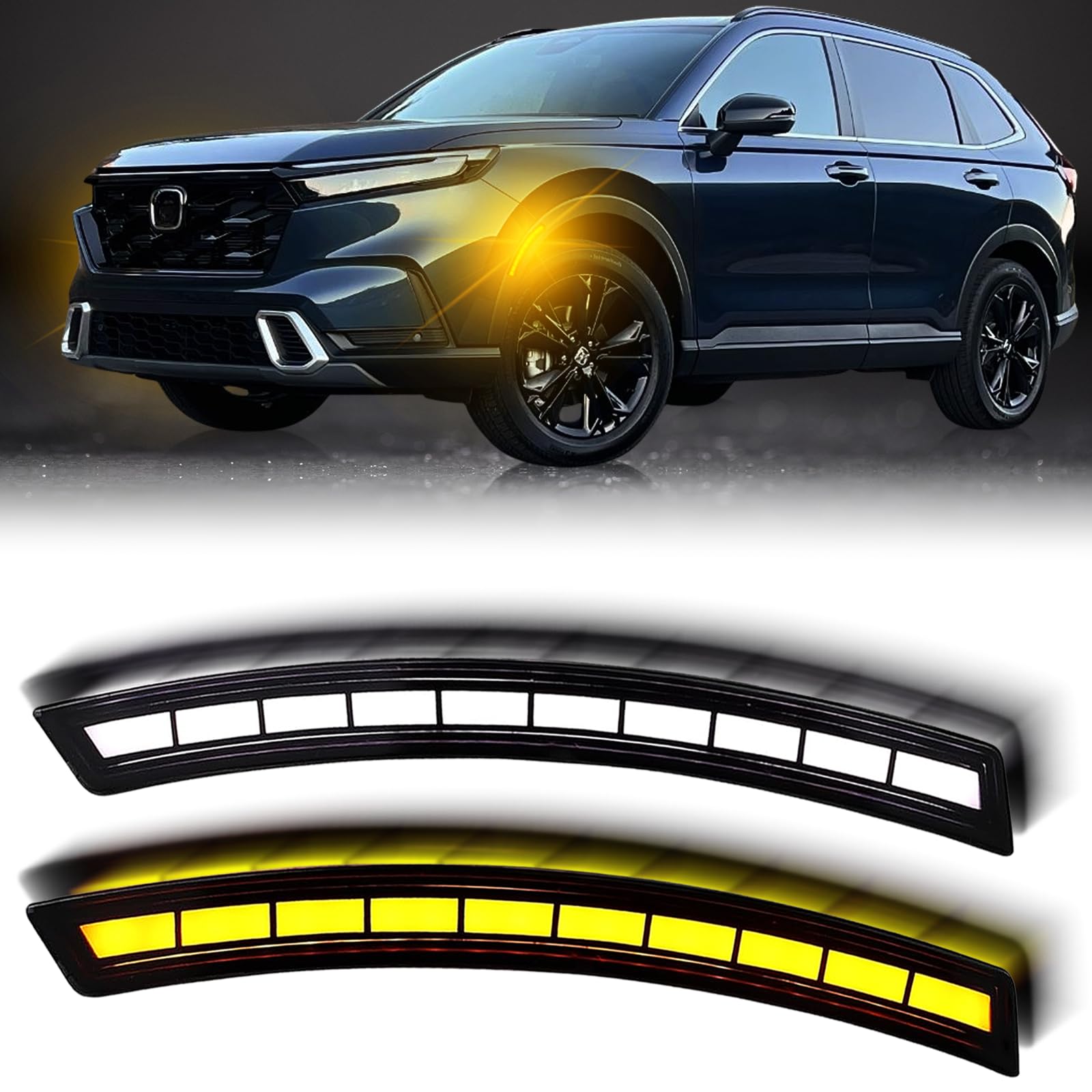 BINQIGOO LED Side Marker Light Wheel Amber Turn Signal Lamps White Daytime Running Light DRL Compatible with Honda CR-V CRV 2023 2024 Front Reflectors