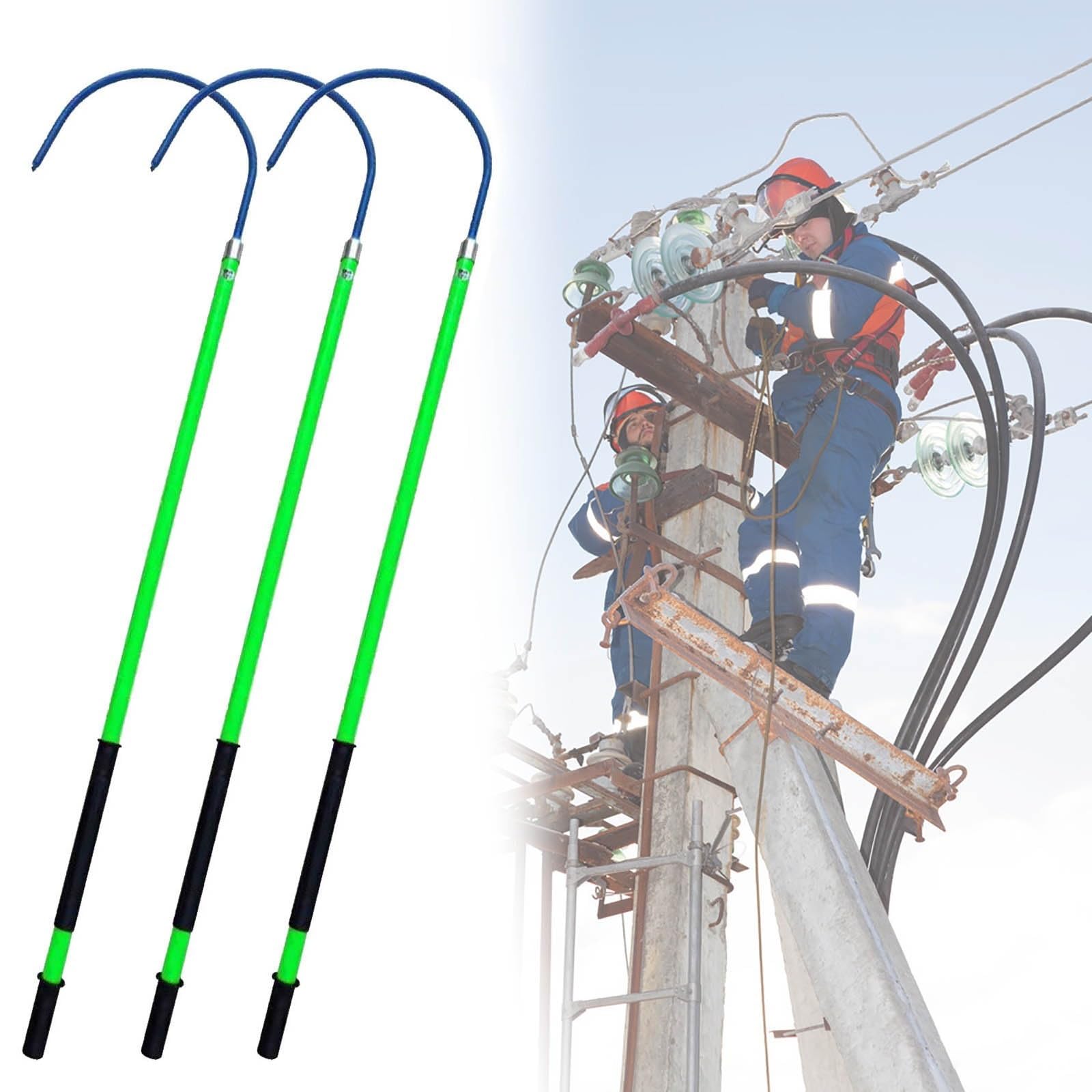 GHHVFEC Lightweight Insulated Rescue Stick - Anti-Electrocution Electrical Rescue Hook with Reinforced Fiberglass Handle for Emergency Situations & Electric Vehicle Rescue