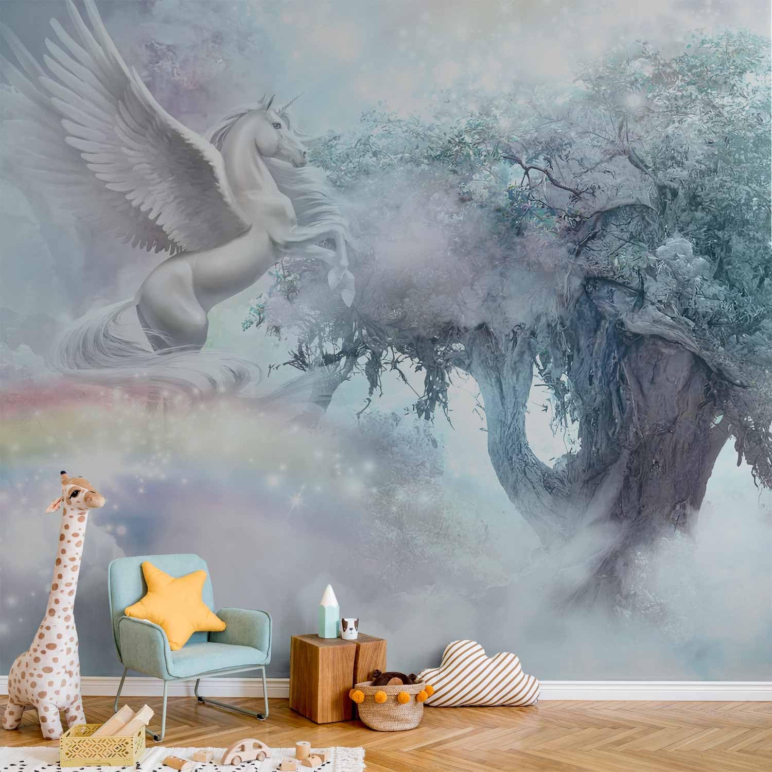 artgeist Wall Mural Pegasus Unicorn 79x55 in - Non-Woven Wallpaper Fleece Wall Decor Photo Print Picture Image Design Home Mural Rainbow Fantasy Magic e-C-10029-a-c