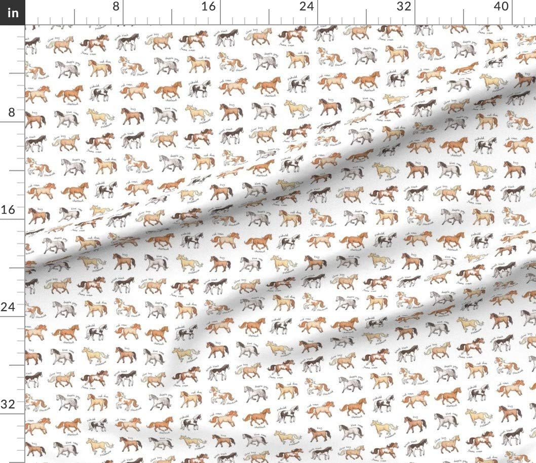 Spoonflower Fabric - Watercolor Horses Equestrian Ponies Palomino Dapple Grey Chestnut Printed on Petal Signature Cotton Fabric by The Yard - Sewing Quilting Apparel Crafts Decor