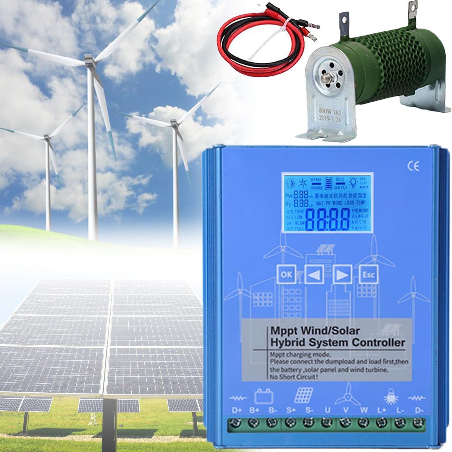 Regolatore di Carica Ibrido Eolico-Solare, Regolatore di Carica Solare MPPT off-Grid da 12 V/24 V/48 V for Turbine Eoliche con Schermo LCD, for Centrali Elettriche E Lampioni.(12v,10000w)