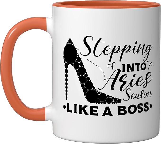 Aries Season Boss Horoscope Astrology Zodiac Sign Ceramic Mug, Orange/White
