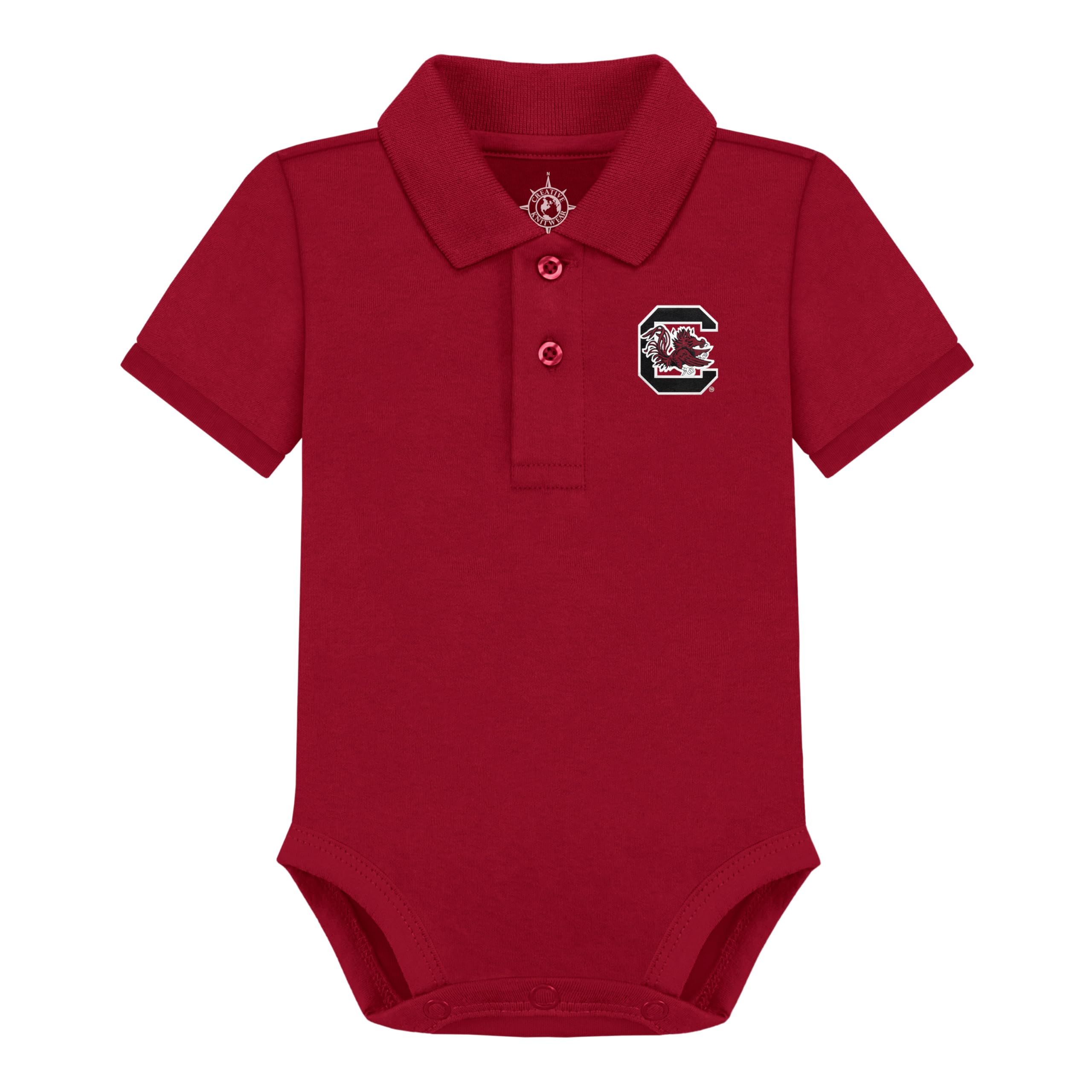 Creative Knitwear College Baby Polo Bodysuit Solid - South Carolina Gamecocks Logo, Garnet, for Boys & Girls, 0-3 Months