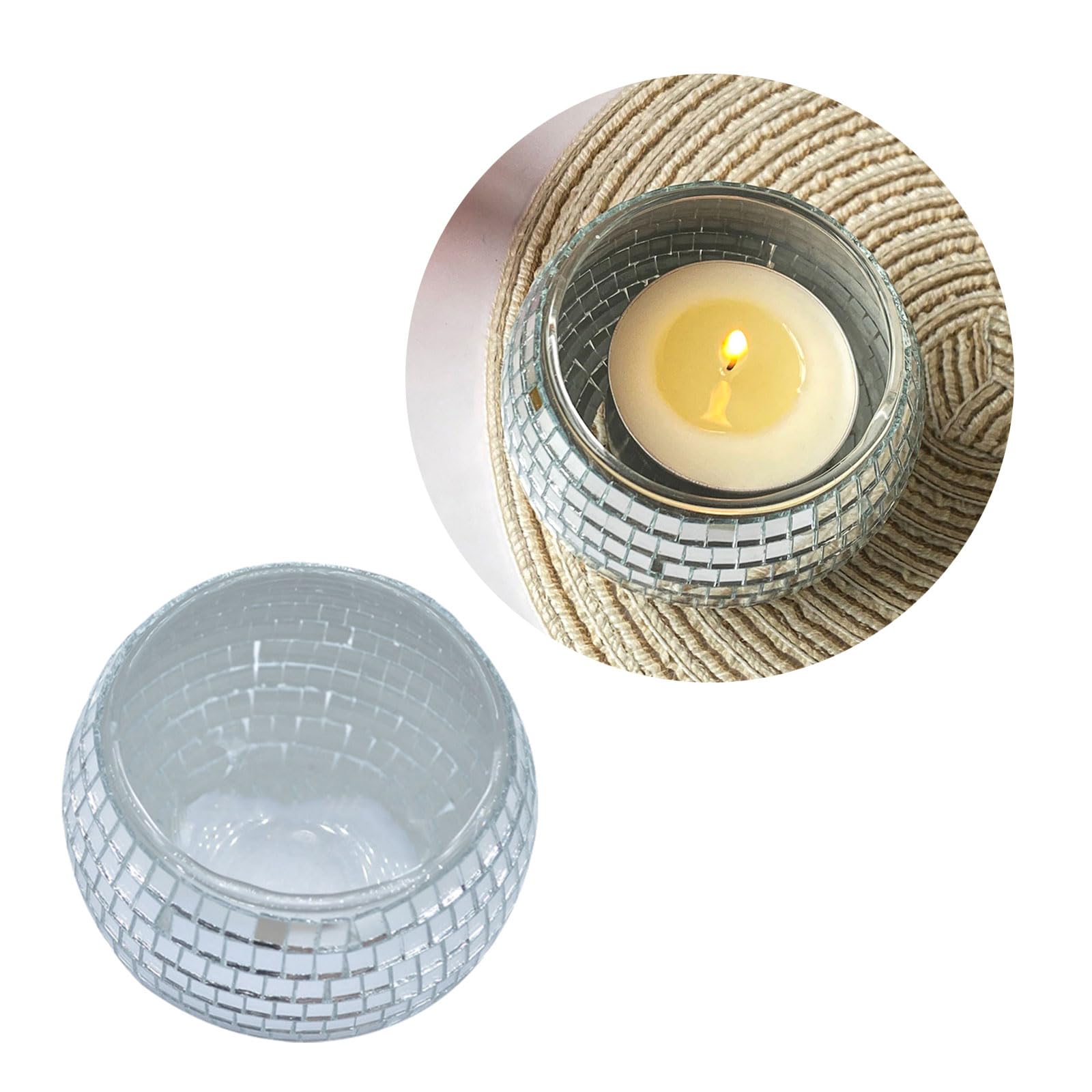 YOGOTEU Candle Holder,Round Ball Silver Votive Candle Holder Jar Thick Acrylic Mirrored Ball Candle Stand Container for Wedding Table Decors