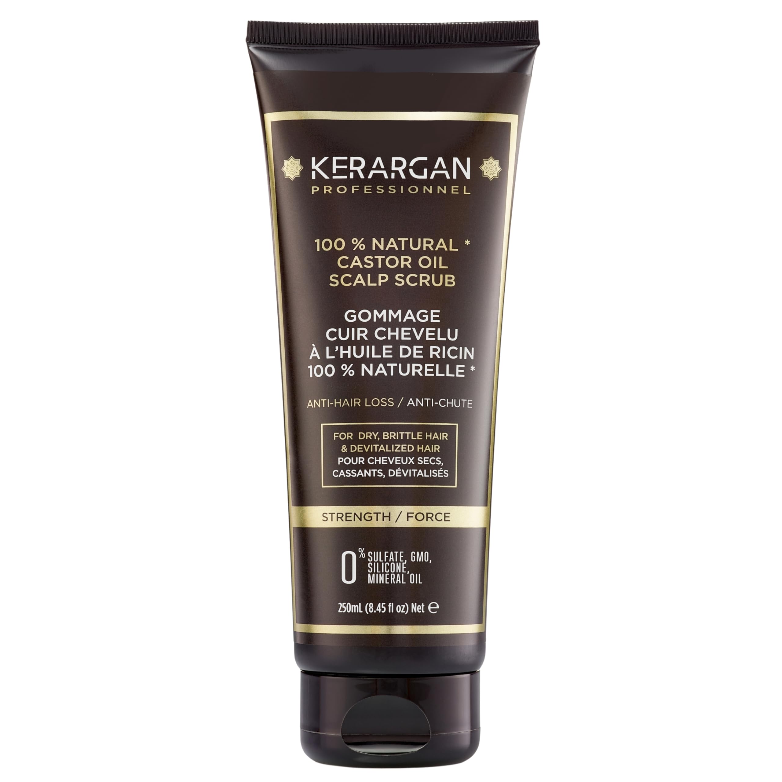 Kerargan - Peeling do Włosów Przeciw Wypadaniu z Olejem Rycynowym - Dla Zdrowej Skóry Głowy i Rewitalizowanych Włosów - Wzbogacony w Olej ze Słodkich Migdałów i Aloes - Bez Sulfatów, Silikonu - 250ml