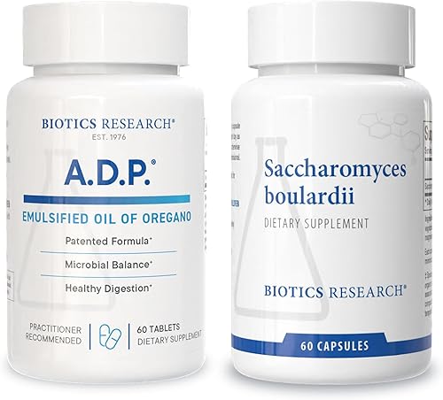 Biotics Research A.D.P. Aceite de orégano para limpieza gastrointestinal y apoyo antioxidante + probiótico Saccharomyces boulardii para el