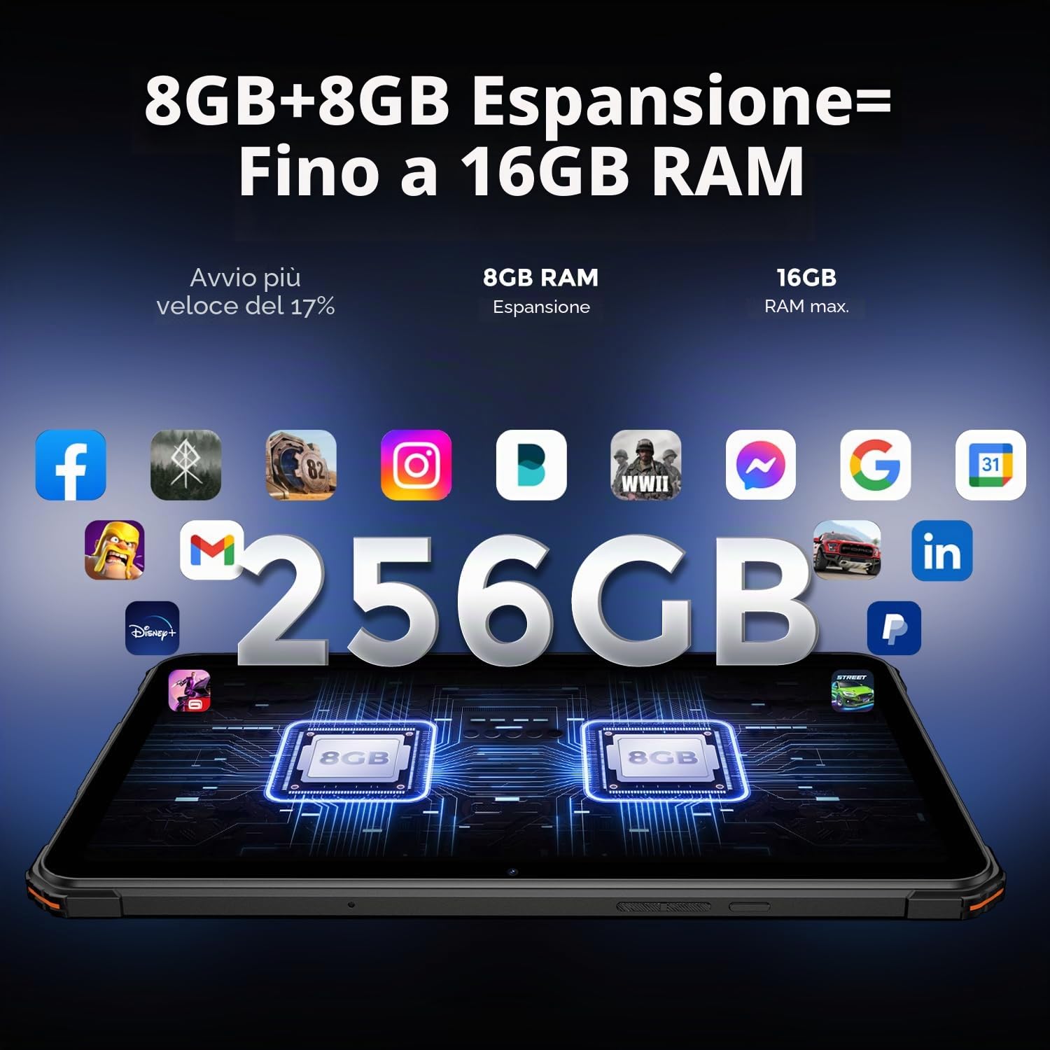 FOSSiBOT DT1 Rugged Tablet, Batteria 11000mAh, 16GB+256GB(1TB Extend), 48MP+16MP Fotocamera,10.4'' 2K Display Android 13 IP68 IP69K Tablet,Dual SIM 4G, 4 Stereo Altoparlante, GPS Arancione