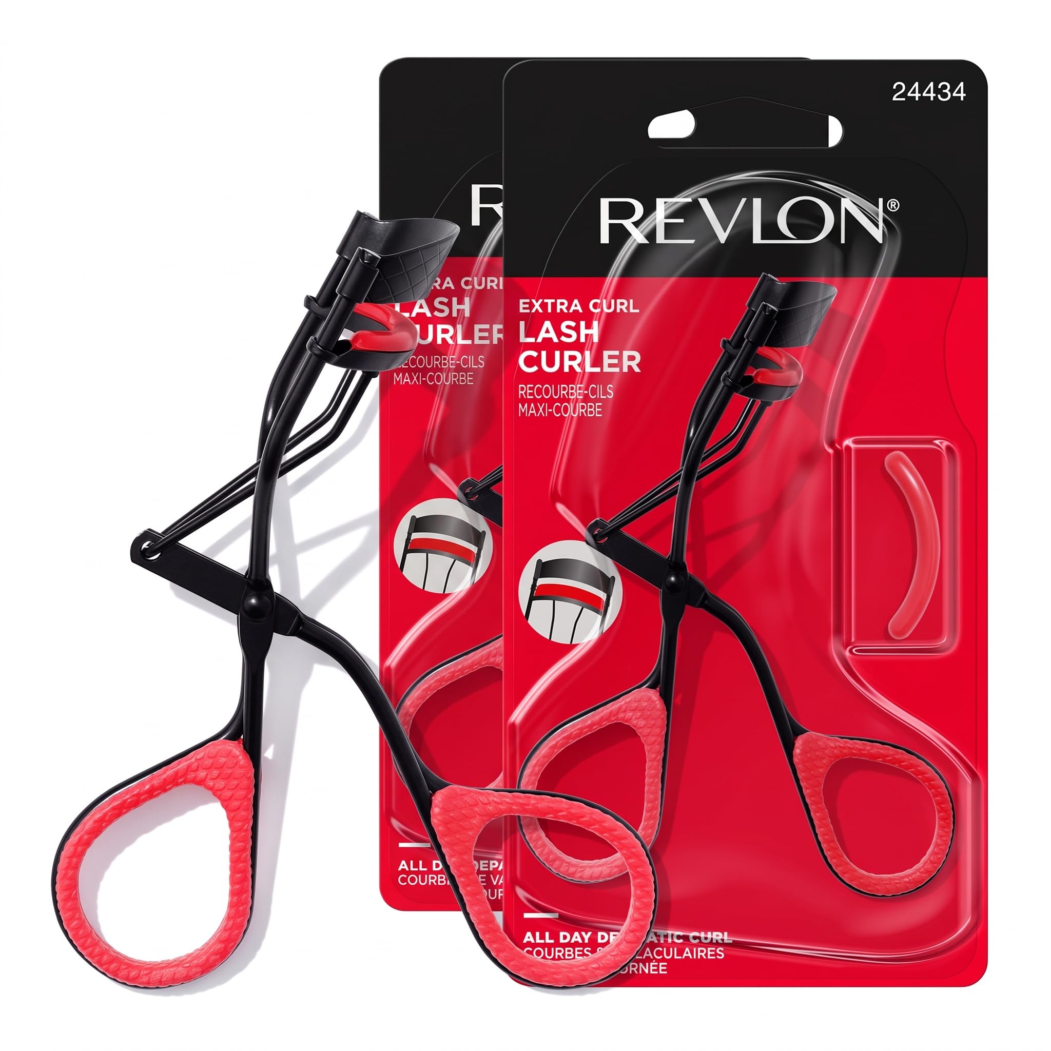 Revlon Extra Curl Lash Curler, Gives an All Day Dramatic Curl, with Finger Grips for a Non Slip Grip, Easy to Use, 1 Count (Pack of 2)