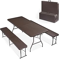 Vista 12 de VINGLI Juego de mesa de picnic con 2 bancos, juego de sillas de mesa de campamento de 6 pies, material HDPE resistente con marco de metal, muebles
