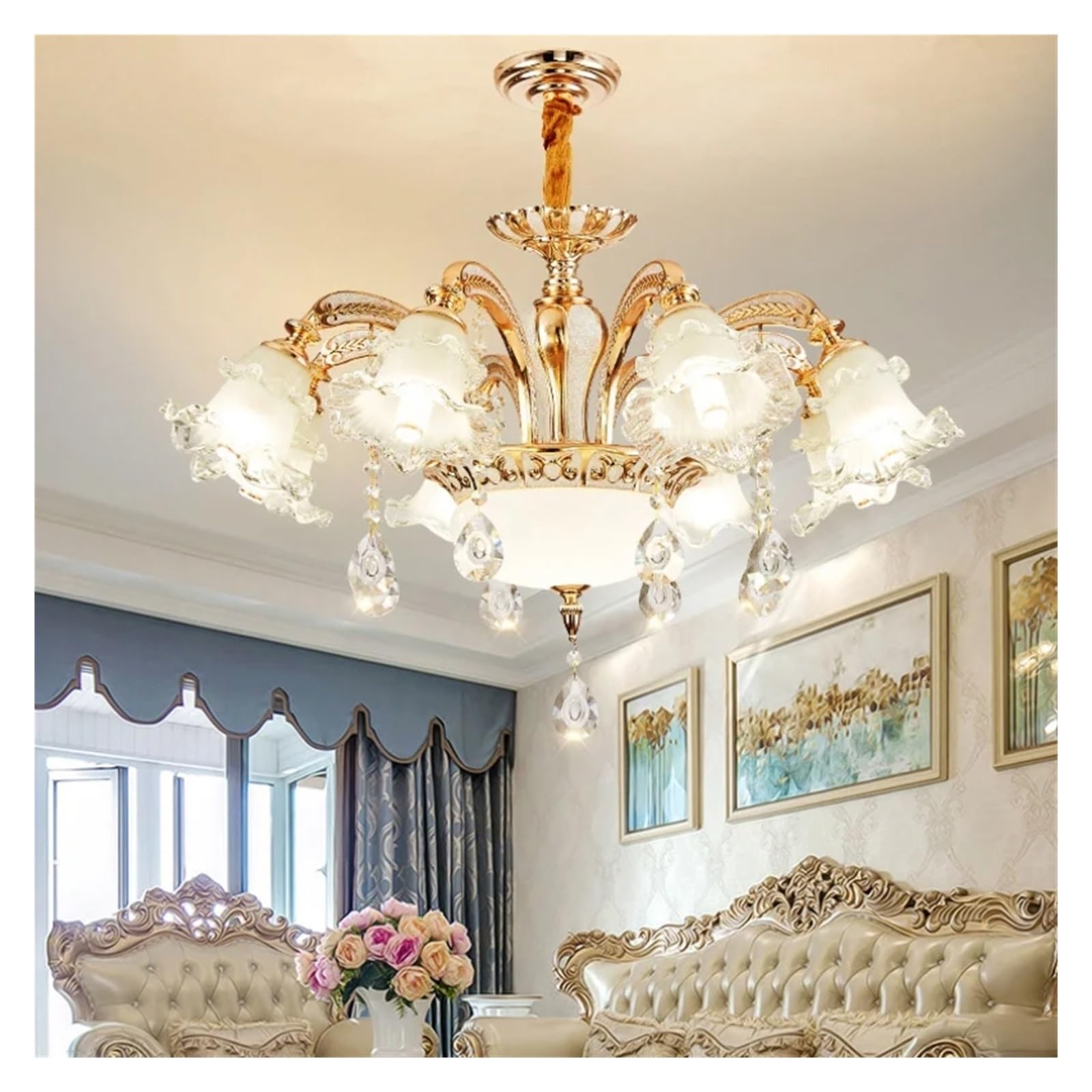 CWCQGH Wall Sconces, Nordic Modern Luxury Ceiling Chandelier Lighting Living Room Hotel Villa Lobby Crystal Hanging Lamp,10 Lights