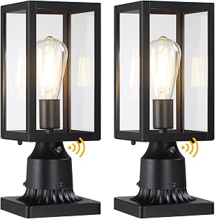 MYHXQ Dusk to Dawn Outdoor Post Lights 2-Pack with Pier Mount Base - Waterproof Modern Lamp Post Fixtures for Garden Patio Pathway