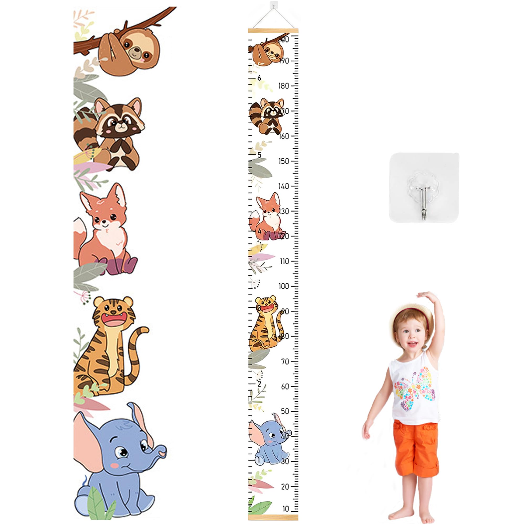 Toise Murale Enfant 190 Cm Toile + Bois | Règle Croissance Dessin Animé | Mesure Bébé Garçon Fille | Décoration Chambre 190x20 Cm