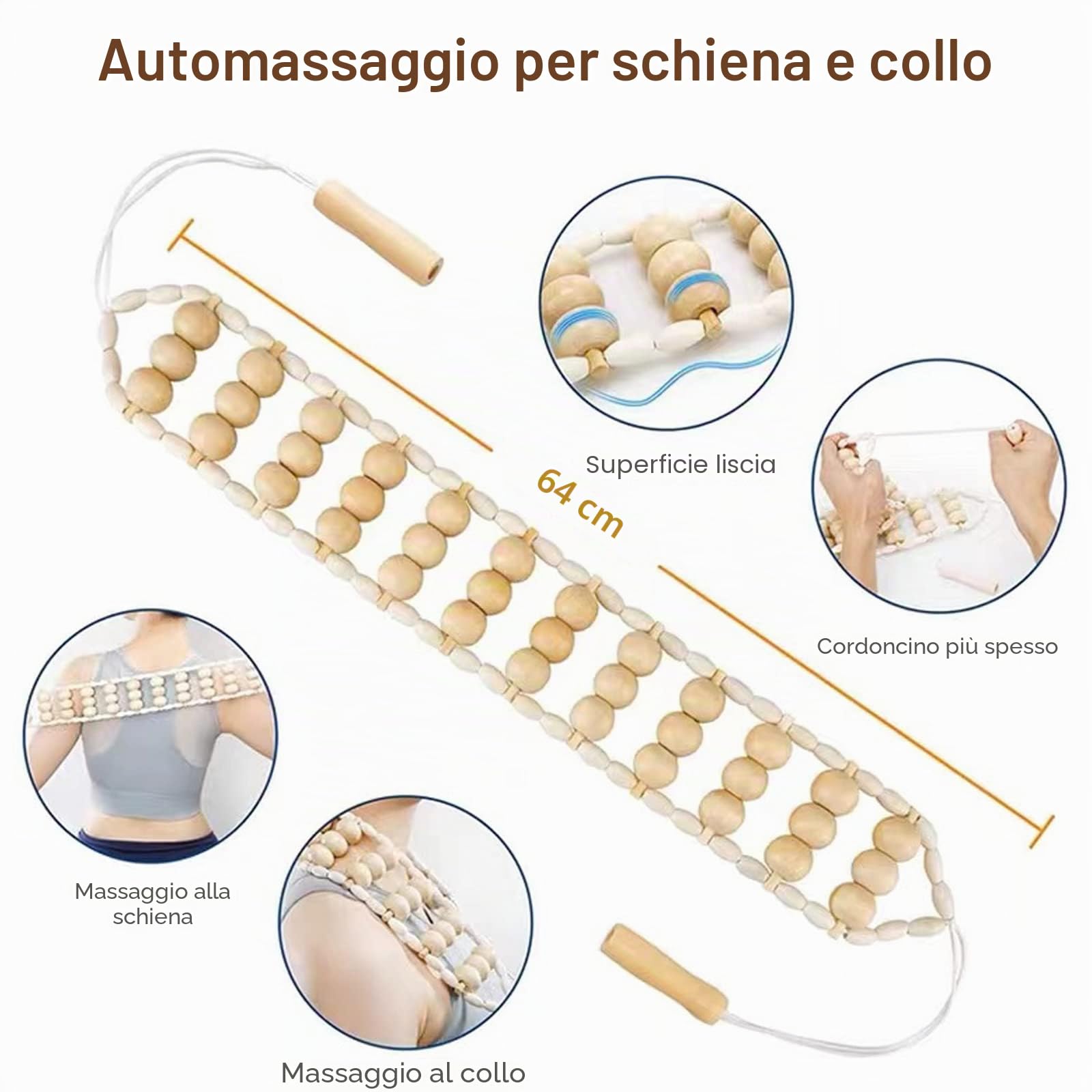 8 strumenti per massaggi in legno, rullo in legno per alleviare il dolore muscolare anticellulite e tutto il corpo, rullo Gua Sha