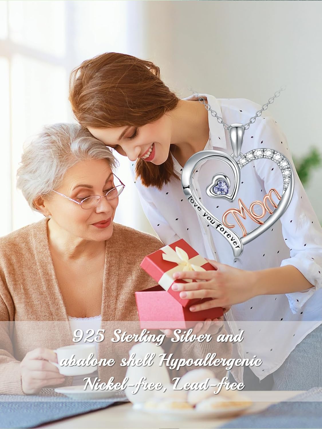 Dorunmo Mother and 1/2/3 Daughters/Son Necklace 925 Sterling Silver Mom Necklace Sisters Jewelry Heart Pendant Christmas Jewelry for Women - Image 6