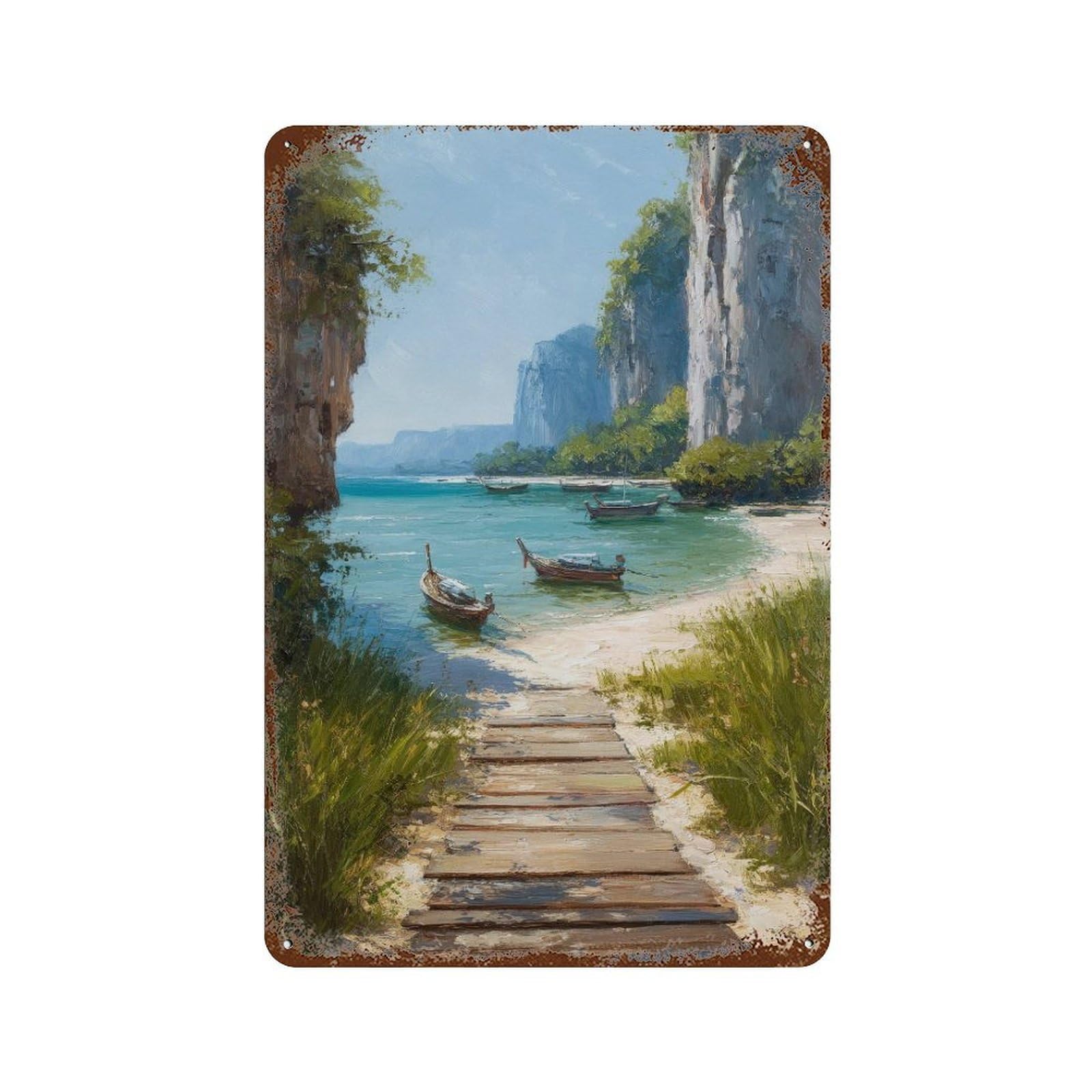 xiaoxiaoshen Krabi Oil Painting Travel – Thailand Beach Cliff Landscape Coastal (2) Wall Decor Art Metal Tin Poster Modern Home Decor Art Home Bar Shop Decorations Vintage Sign 30x20cm