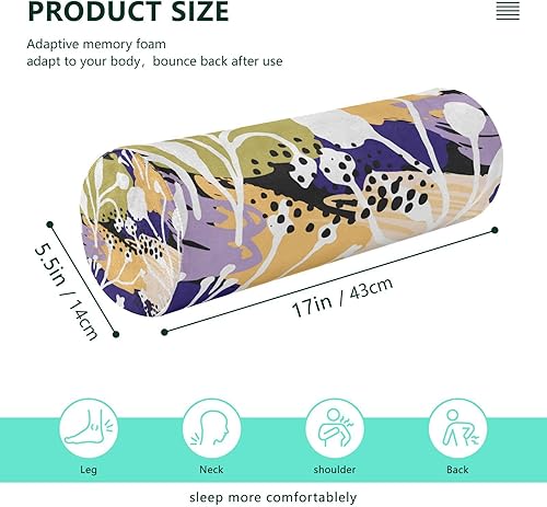 Miniatura 2 de Abstract Floral Leopard Printed Round Bolster Pillow Neck Roll Pillow Form Round Pillows for Couch for Round Pillow Cases with Zipper Cylinder Neck