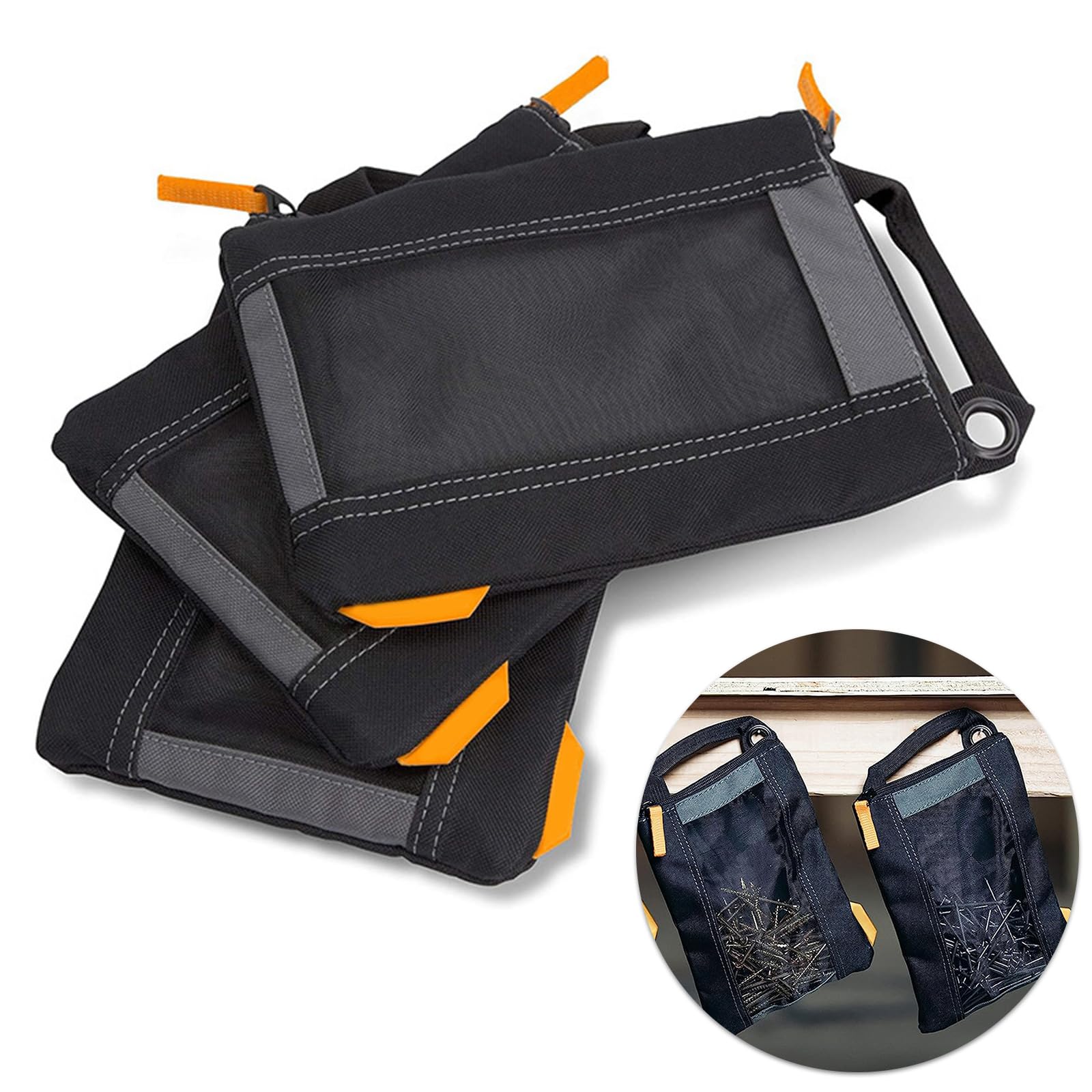 Juego de 3 bolsas organizadoras con cierre fuerte y pernos, tela impermeable y cinturones colgantes para jardinería, conveniencia, bolsa de herramientas con múltiples bolsillos